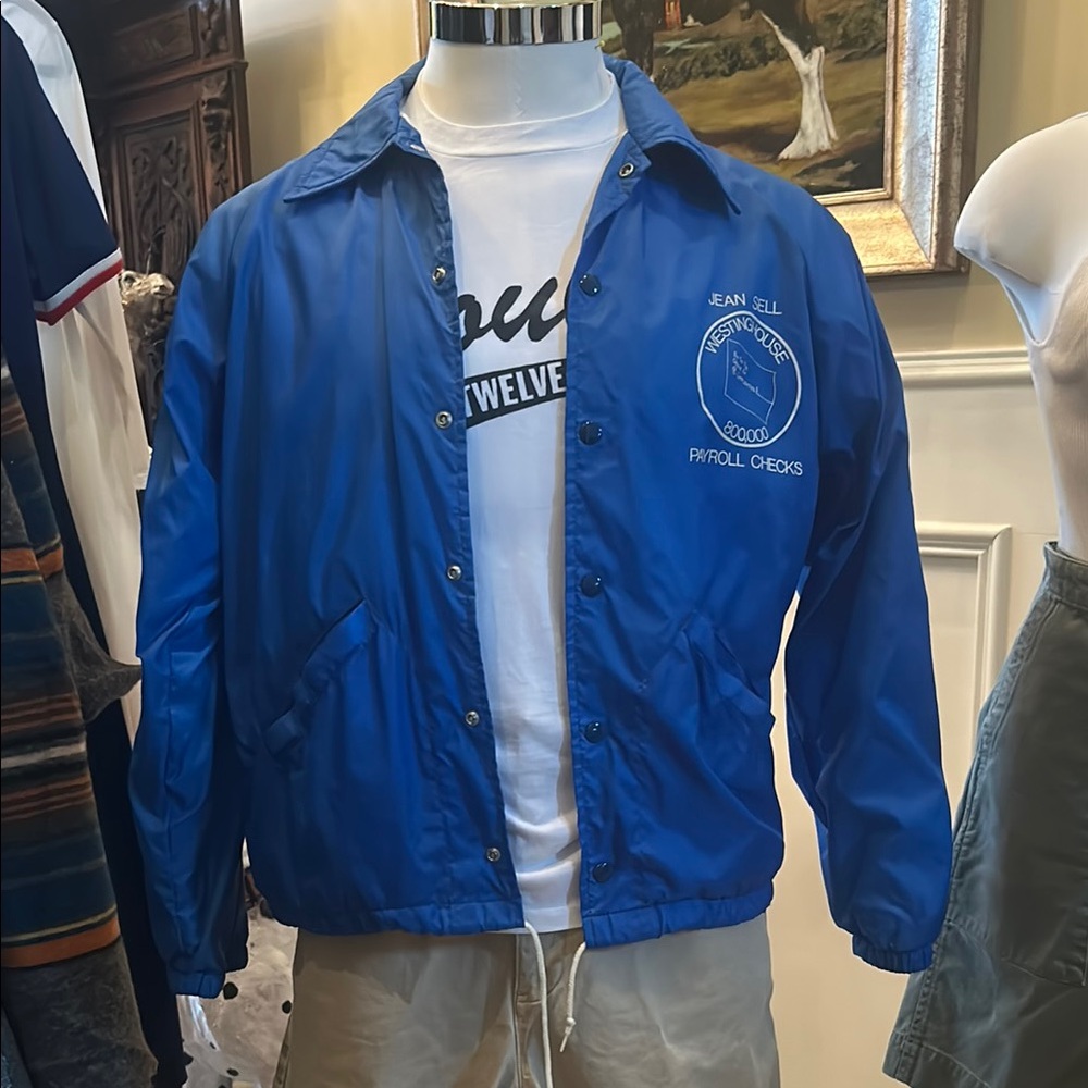 Vintage Sz M Blue windbreaker by Columbia for Ebert Nylon Shell GVC Cool Logo